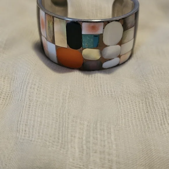 Multicolor Inlay Wide Cuff Bracelet - Women Jewelry - Picture 2 of 2